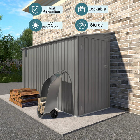 Rugged 4x9.2 Ft Outdoor Storage Shed Made From Galvanized Steel With Lockable Door And Window Waterproof Metal Tool Storage