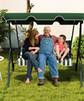 Three Person Porch Swing With Canopy And Removable Cushions, Heavy Duty Powder Coated Steel Frame, Outdoor Patio Swing, Green