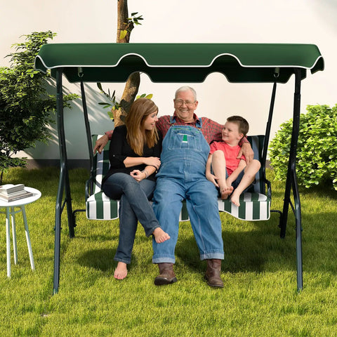 Three Person Porch Swing With Canopy And Removable Cushions, Heavy Duty Powder Coated Steel Frame, Outdoor Patio Swing, Green