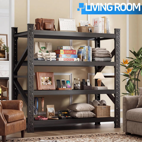 60 Inch Wide Heavy Duty Garage Shelving Rack With 5000 Lb Capacity, Industrial 4 Tier Storage Unit in living room setting