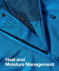 Close-up of blue Men's Pro Ski Jacket With 15K Waterproof And 10K Breathable Fabric, showing heat and moisture management design.