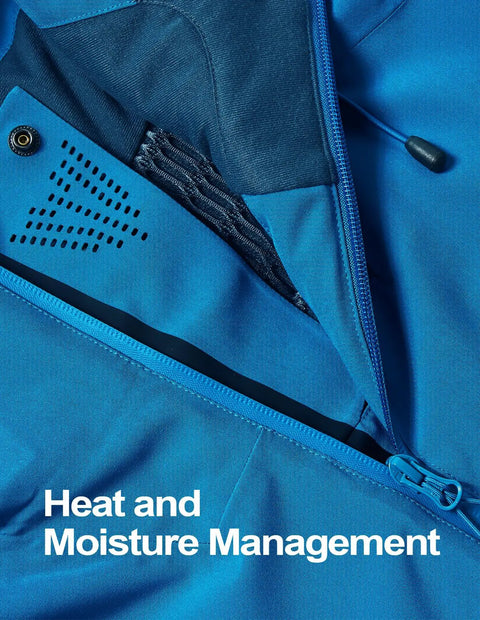 Close-up of blue Men's Pro Ski Jacket With 15K Waterproof And 10K Breathable Fabric, showing heat and moisture management design.