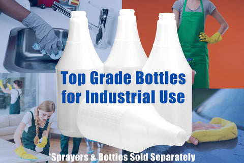 Built Tough Chemical Resistant Spray Bottles 24 Oz Four Pack with embossed measurement scale for industrial and janitorial use.