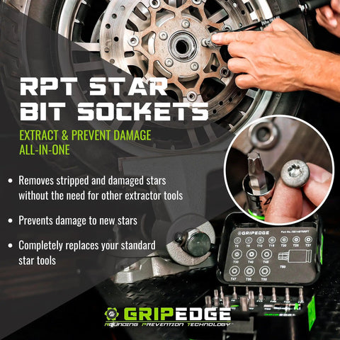 Bi-Directional RPT Star Driver Set, 9 Piece, T6 Through T40, One Quarter Inch Drive, S2 Steel Construction, use demo on tire