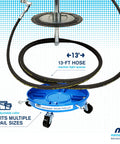 Macnaught P3TR air-operated grease pump with 13 ft hose on blue drum trolley for 5 gal/35 lb pails; booster gun.