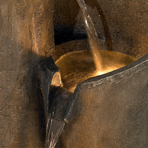 Close-up of Sphere Curve 39 1/2 Inch High Modern Zen Faux Stone Floor Fountain With Built In LED Light For Indoor Outdoor Use Waterfall Cascade