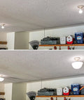 Image showing before and after of a ceiling with and without Ceiling Light Cover That Hides Exposed Bulbs In Seconds Clip-On Fit For Most Bulbs