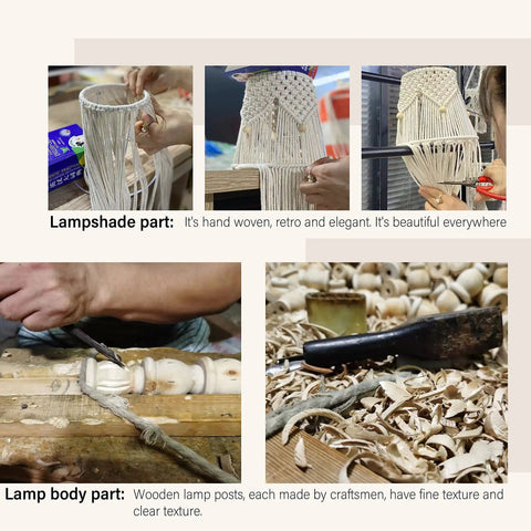 Crafting Boho Cotton Rope Bedside Lamp With Handmade Bohemian Shade, Wooden Base Nightstand Light production process