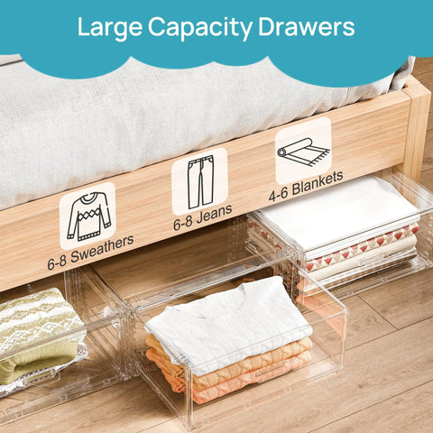 2 Pack Large Clear Stackable Storage Drawers 27Qt Each 54 Qt Total Space Saver Closet Under Bed Organizer Easy Assemble