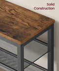 Rock Solid Three Tier Shoe Rack Bench With Heavy Duty Steel Frame And Rustic Plank Shelves Featuring Protective Raised Edges For Mudroom Seating Or Living Room Chill Spot - close-up of rustic plank top
