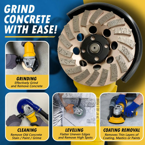 5 Inch Diamond Grinding Wheel For Concrete And Masonry With 18 Turbo Segments Grit 30/40 Medium Bond Pro Grade Arbor From 7/8 To 5/8 Inch For Wet Or Dry Use On Handheld Angle Grinders