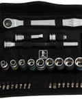 Ultra Slim 29 Piece Metric Ratchet Set With Three Eighths Inch Drive Zyklop Metal Build Switch Lever, compact tool kit display