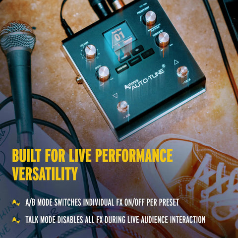 VX5 Vocal Effects Pedal With Antares AutoTune Real Time Pitch Correction Retune Speed And Humanize Controls close-up on stage