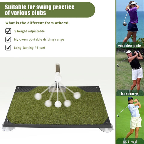 Golf Swing Trainer With 5 Height Adjustments For Indoor Practice Portable Iron And Club Swing Mat with realistic impact training
