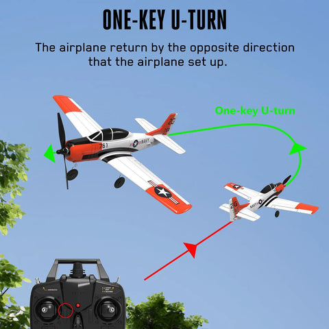 Beginner Friendly RC Airplane With XPilot Stabilization System, 2.4 GHz 4 Channel Remote, T28 Trojan ParkFlyer performing mid-air U-turn