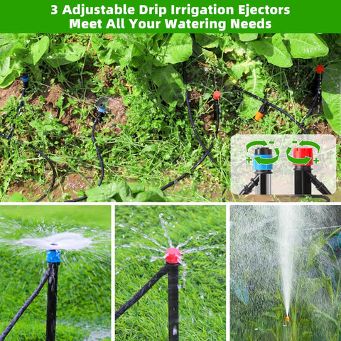 240 Feet DIY Automatic Drip Irrigation Kit for Garden Greenhouse and Patio with Adjustable Emitters in action.