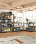 72.05 Inch Tall Heavy Duty Garage Shelving Unit Built Tough With 2300 Lb Capacity Steel Frame No Collapse Design Stable Shelves For Garage Basement Or Pantry Storage And Organization, black steel shelves with tools and bins