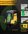 Laser Level With Tripod 100 Ft Rechargeable Dual Modules Line Laser Self Leveling Wide Angle Cross Line Tool For Construction And Tile Renovation Magnetic Base Target Plate And Carry Bag