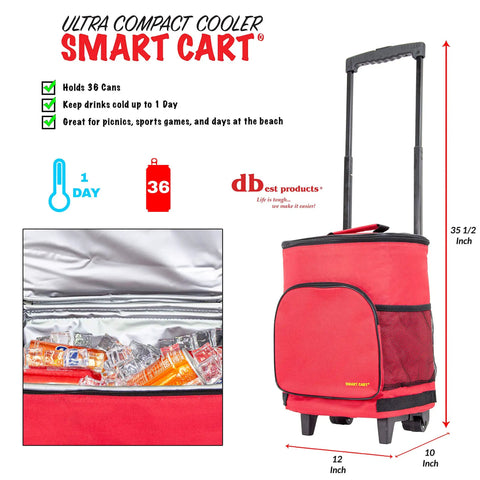 Ultra Compact Cooler Smart Cart Red Insulated Collapsible Rolling Tote For Tailgate BBQ Beach And Summer Trips Lightweight