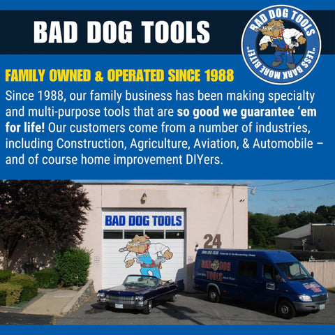 Bad Dog Tools company building and van, showcasing their commitment to quality tools for various industries since 1988.