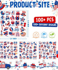 Lit Glow In The Dark 105 Piece Patriotic Temporary Tattoos Set For Independence Day Featuring American Flag Stars And Eagles overview