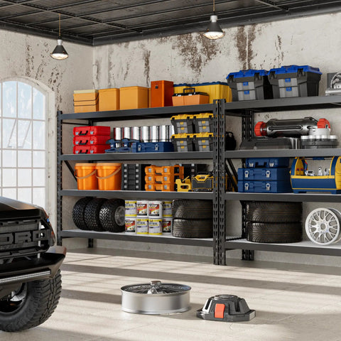 Straight Up Massive Garage Shelving Unit With An Actual 8000 LBS Weight Limit And Extra Wide Adjustable Four Tier Steel Racks Built Tough For Basement Gear Or Warehouse Hauling Black Storage Rack