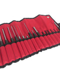 Tough As Nails 18 Piece Roll Pin Punch Set With 8 Inch Long And 4 Inch Short Pins sized 1/16 to 3/8 inch in canvas roll.