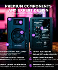Zero Latency Wired 4.5 Inch Studio Monitors And PC Speakers with Kevlar woofer, front inputs, and tweeter in studio setting.