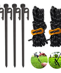 Heavy Duty Tent Stakes 12 Inch Pack Of 4 With Camp Rope Guy Lines And Storage Bag, stakes with guy lines and bag