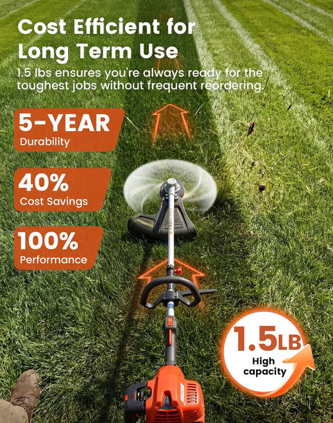 Person using a trimmer with Heavy Duty 0.105 Inch Weed Eater String 500 Ft Twisted Square Trimmer Line Universal Commercial Grade Replacement For Cordless And Gas String Trimmers 110 Lb Tensile Strength on a lawn