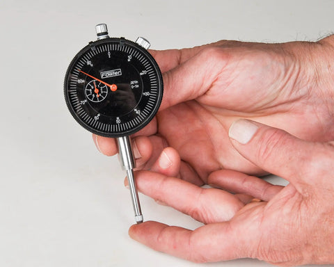 ADG Dial Indicator Pro Grade 0-1 Inch Measuring Range With Microfine White Graduations On Black Dial, 0-100 Readout Per Revolution Hand, Independent Movement For Top-Notch Alignment, Carbide Ball Contact Point, Spindle Rack And Pinion