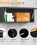 Open black metal garage wall cabinet with up flip door displaying storage; includes pegboard and easy-open handle, 13.8 inch high.