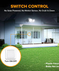 No Fuss And Tough As Nails 2 Pack Dual Head Outdoor Flood Lights Switch Controlled Waterproof Security Fixtures Adjustable Twin Par Holder Max 300 Watt For Yard Garage And Porch White on a house porch.