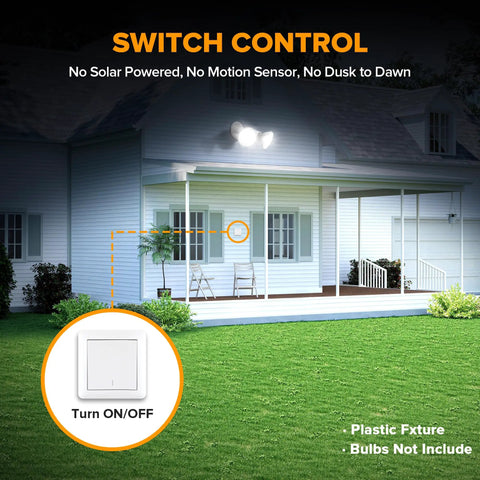 No Fuss And Tough As Nails 2 Pack Dual Head Outdoor Flood Lights Switch Controlled Waterproof Security Fixtures Adjustable Twin Par Holder Max 300 Watt For Yard Garage And Porch White on a house porch.
