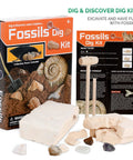 Sweet Kids STEM Science Starter Pack Featuring Monocular Compound Microscope With Heavy Duty Black Metal Arm Fossil Dig Kit shown with tools and fossil blocks.