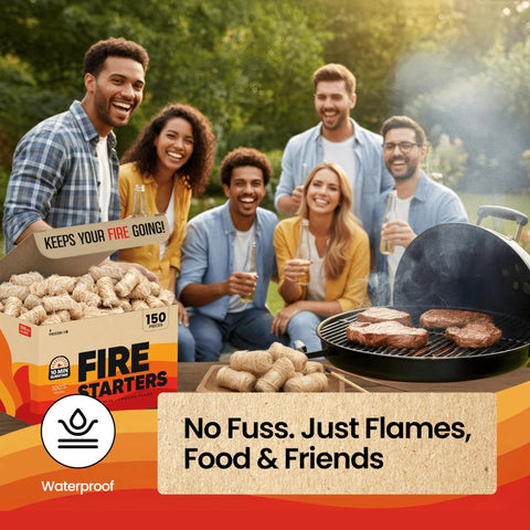 Natural Wood Fire Starters Bulk 150 Count For Campfires Fireplaces Grills BBQ Charcoal Wood Stoves And Fire Pits Odorless