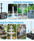 Solar Fountain Pump With Built In 3000mAh Battery Backup And 8W Solar Panel Pond Filter Kit used in fountains and water features