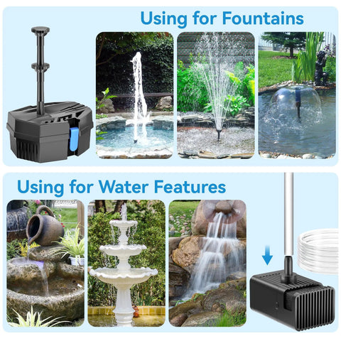 Solar Fountain Pump With Built In 3000mAh Battery Backup And 8W Solar Panel Pond Filter Kit used in fountains and water features