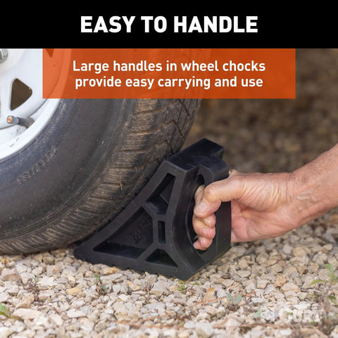 Heavy Duty Wheel Chocks 2 Pack With Mounting Bracket For Trailers Trucks And RVs No Mess No Stress Quick Mount Easy Stowaway Design