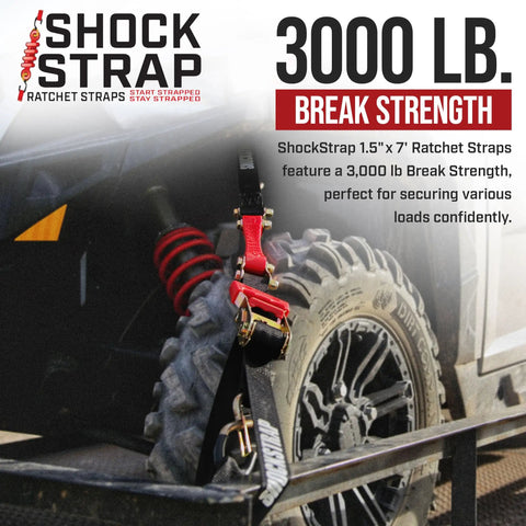 Heavy Duty Shock Absorbing Ratchet Strap Set 7 Ft By 1.5 In For Cargo Securement, 1,000 Lb WLL And 3,000 Lb Break Strength, 2 Pack in use.