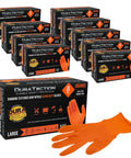 Orange 8 Mil Heavy Duty Diamond Textured Nitrile Disposable Gloves Large Pack 10 Boxes Of 100 displayed with glove