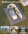 10x20 Foot Metal Garage Shed With Double Hinged Doors And Four Windows, Heavy Duty Carport For Cars Boats Trucks And Equipment