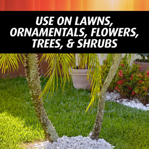 Ready To Spray Hose End Lawn And Landscape Fire Ant Killer Kills Fire Ants Fleas And American Dog Ticks And Prevents New Mounds For Up To 3 Months Also Controls Aphids Armyworms And Other Listed Pests 32 Oz with text 'Use on lawns, ornamentals, flowers, trees, & shrubs'