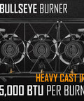 Top view of three heavy cast iron burners with 55,000 BTU on the Three Burner Outdoor Propane Stove With Stand.