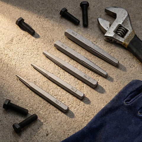 Heavy Duty 5 Piece Straight Flute Screw Extractor Kit Gets Those Stubborn Stripped Bolts Out Smoothly For Your Auto Repair And Diy Projects With Super Grip Carbon Steel Design, carbon steel set
