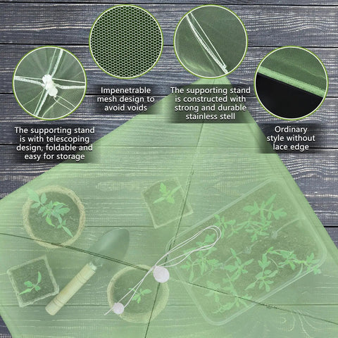Four Pack Mesh Plant Covers Reusable Cloche Domes For Outdoor Garden Greenhouse Protect Veggies Fruit And Flowers From Pests Collapsible Umbrella Style 15 By 15 Inch Green