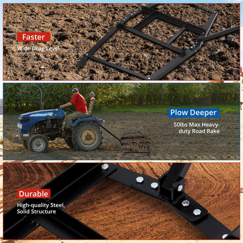 74 Inch Wide Drag Harrow For Driveways And Lawns High Efficiency Grader attached to tractor
