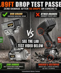 Pro Grade Heavy Duty 1/2 Inch Cordless Impact Wrench With Brushless Motor And 1760Nm Torque showcased in a drop test versus competitor.