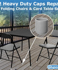 Gray 7/8 Inch Folding Chair Leg Caps 12 Pack Built Tough Heavy Duty Nylon Non Marring Floor Protectors For Metal And Padded Folding Chairs 1 1/4 Inch Tall 1 Inch Outer Diameter shown on chairs and table on deck