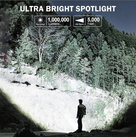 Forest illuminated by Beast Bright 2,000,000 Lumens Rechargeable Spotlight With Solar USB Dual Charging Handheld LED Spot Light